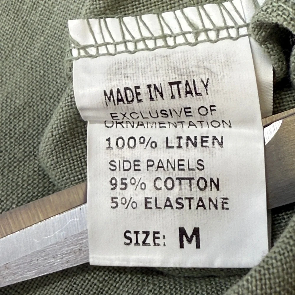 Lana Tomei Linen dress made in Italy sleeveless embroidered sage green classic